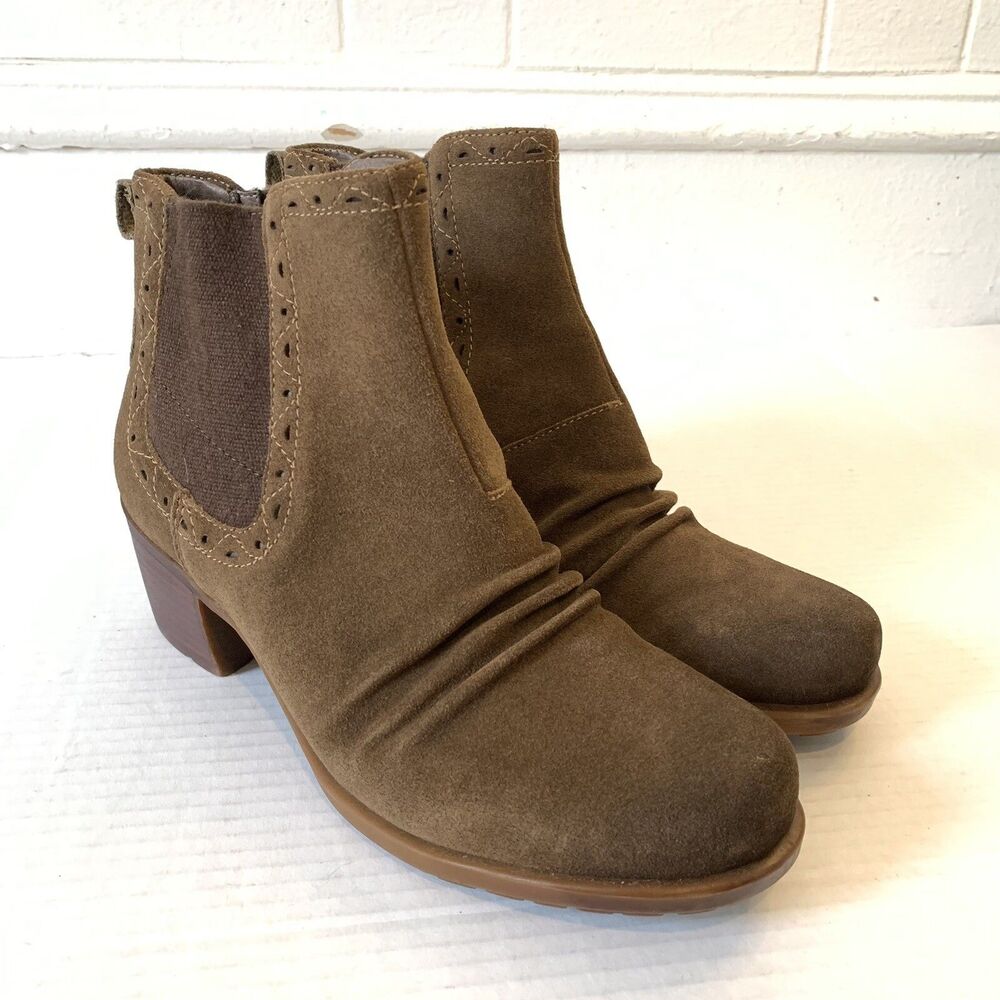 Earth Womens 9 Boots Denali Aspect Brown Suede Chelsea Pull On Bootie Block Heel